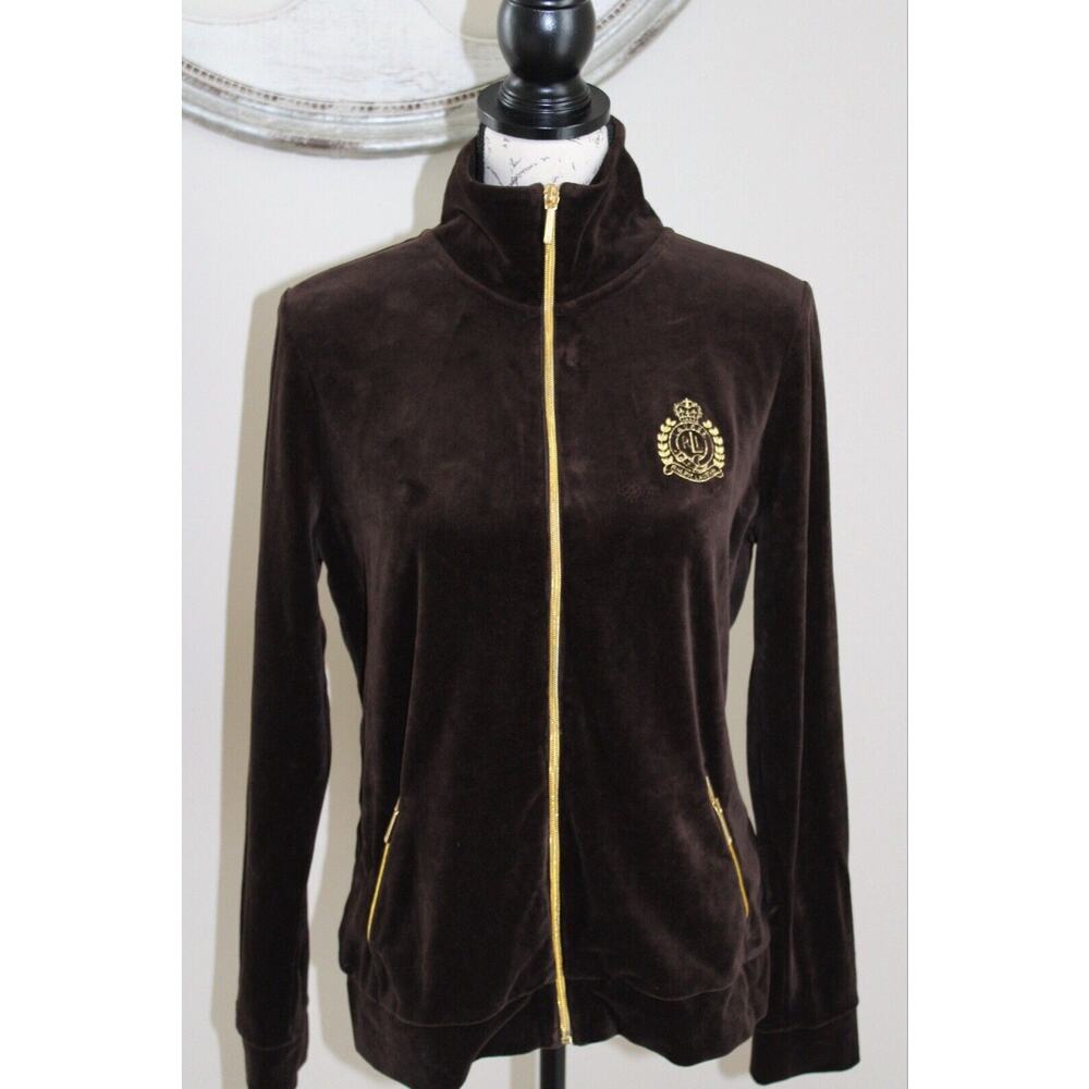 Ralph Lauren Brown Gold Velour Zip Front Tracksuit Top Jacket Size L